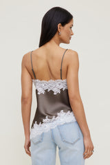 Dynamite Outlet | Cassie Asymmetric Lace Satin Cami Brown