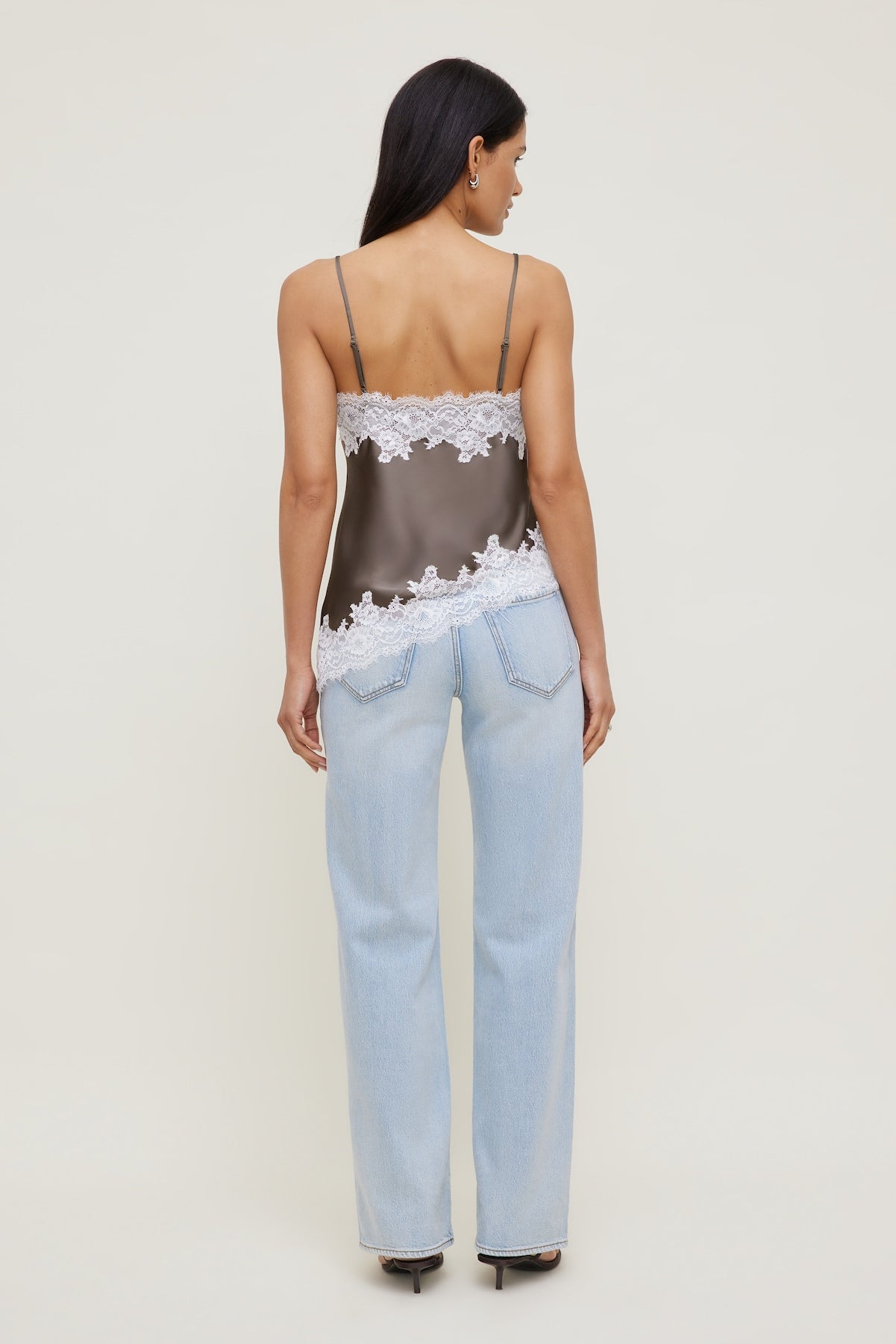 Dynamite Outlet | Cassie Asymmetric Lace Satin Cami Brown