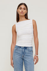 Dynamite US | Ruched Mesh Tank Top White