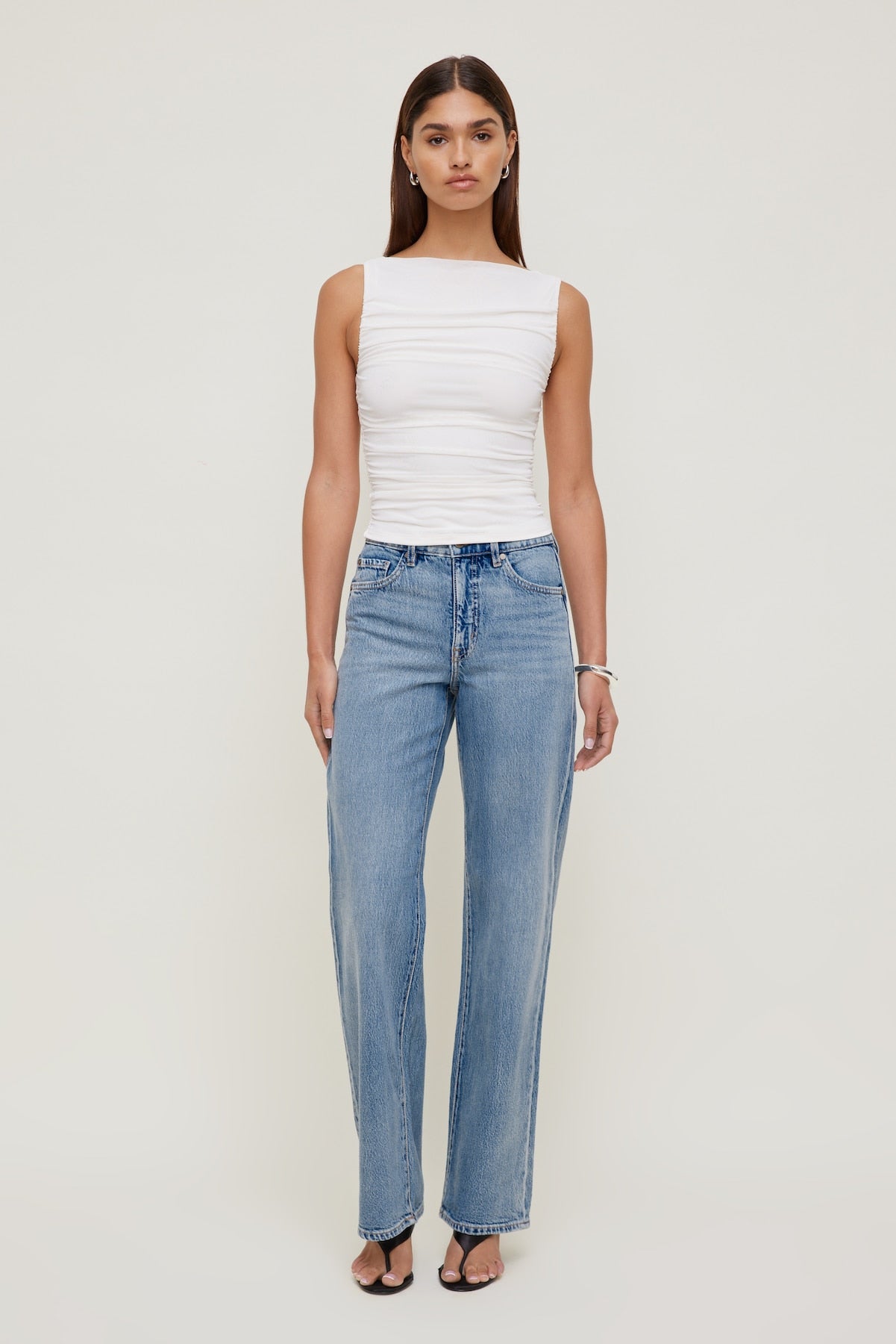 Dynamite US | Ruched Mesh Tank Top White
