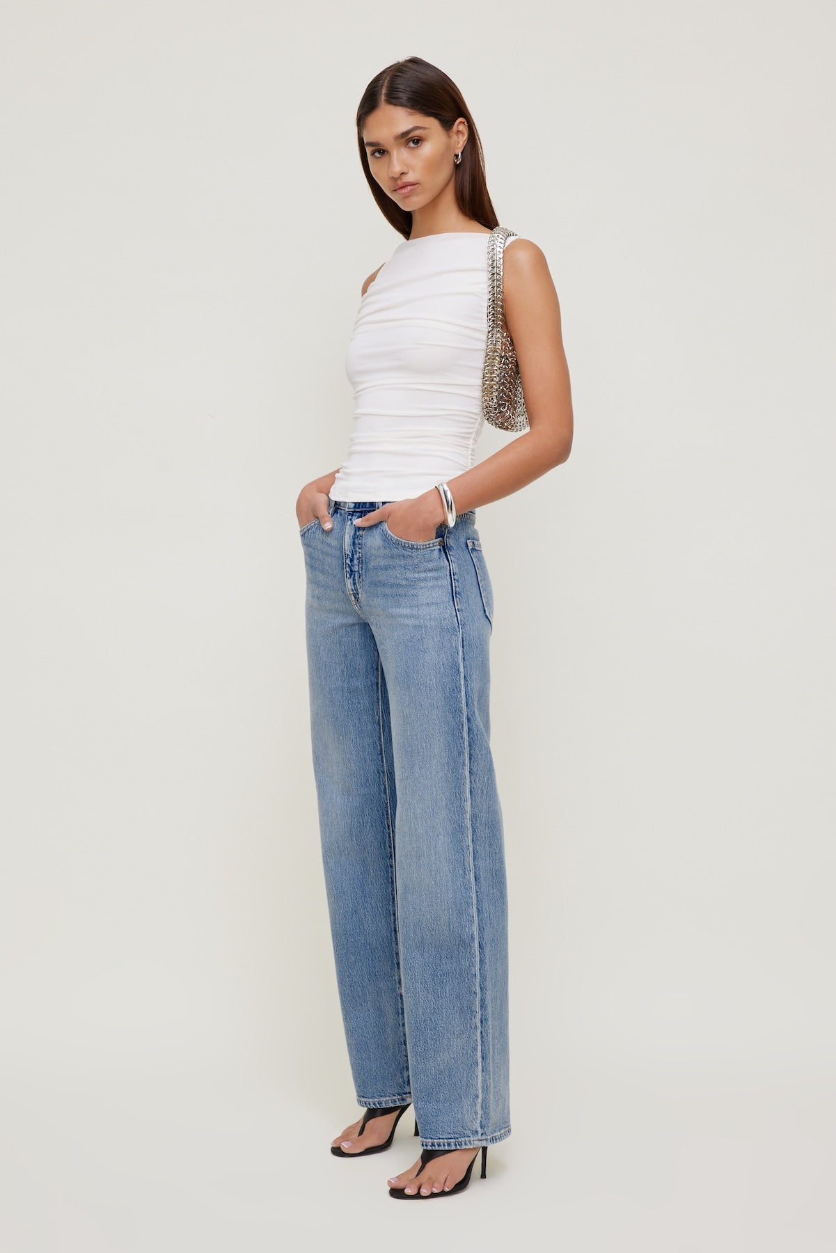 Dynamite US | Ruched Mesh Tank Top White