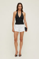 Dynamite Online | Textured Plunge Halter Top BLACK