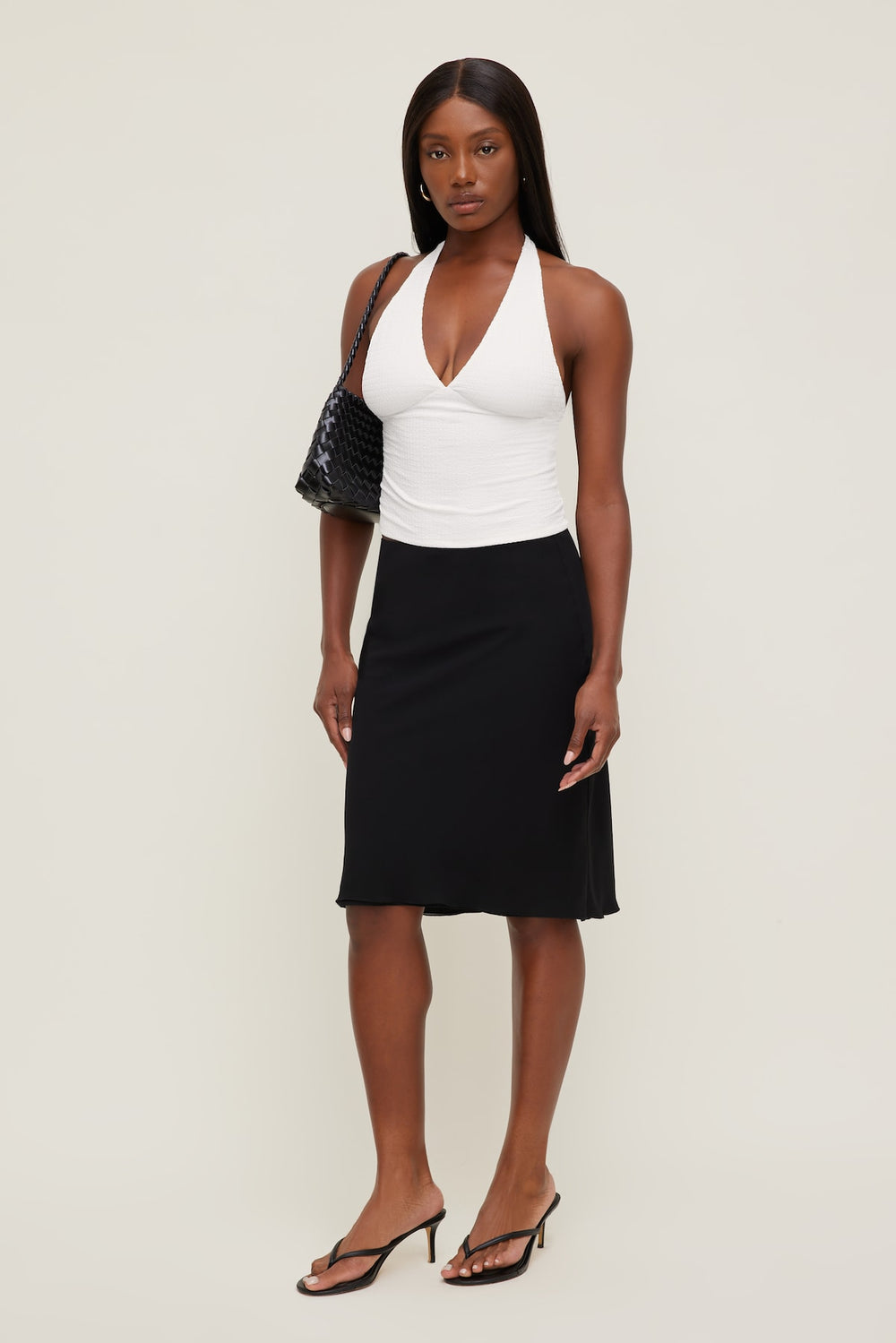 Dynamite Discount | Textured Plunge Halter Top White