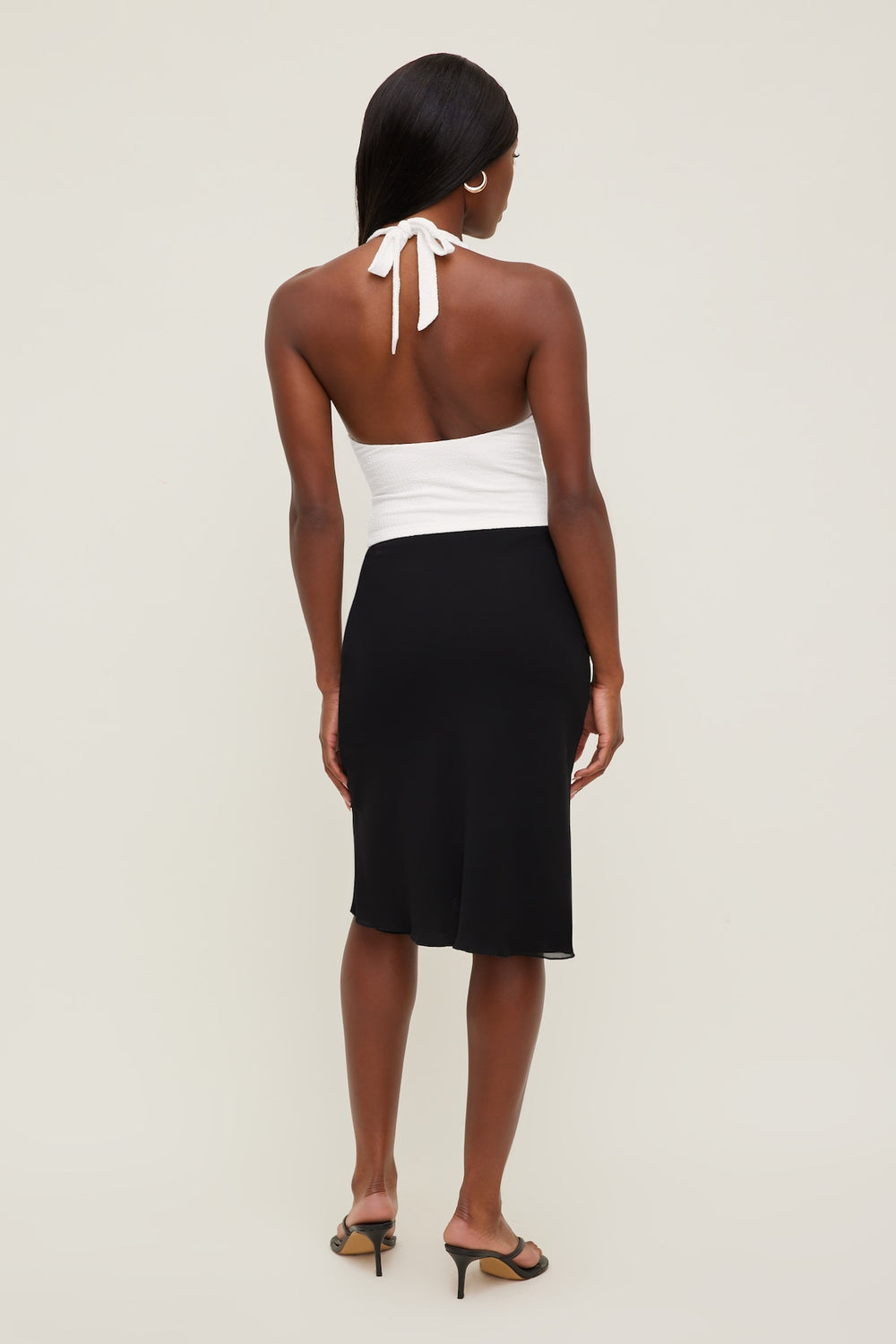 Dynamite Discount | Textured Plunge Halter Top White