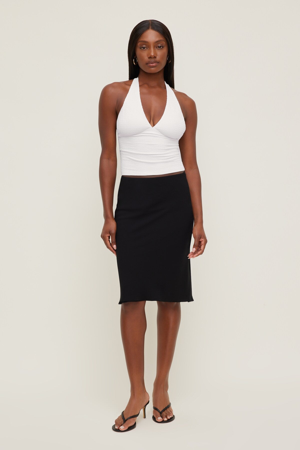Dynamite Discount | Textured Plunge Halter Top White