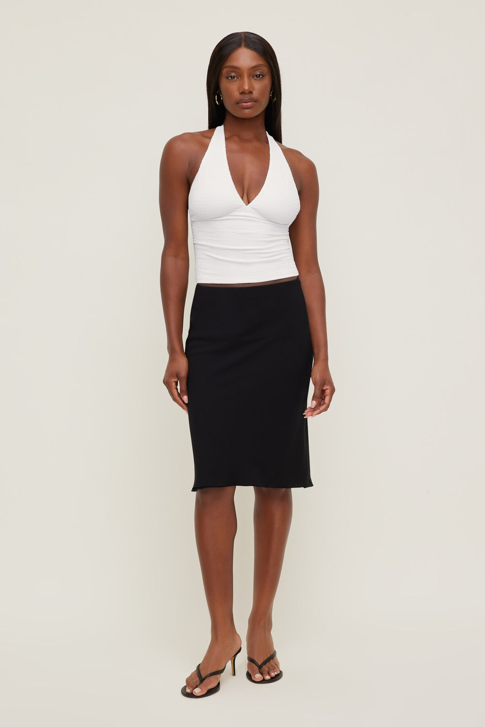 Dynamite Discount | Textured Plunge Halter Top White
