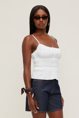 Dynamite Discount | Smocked Poplin Cami Top White