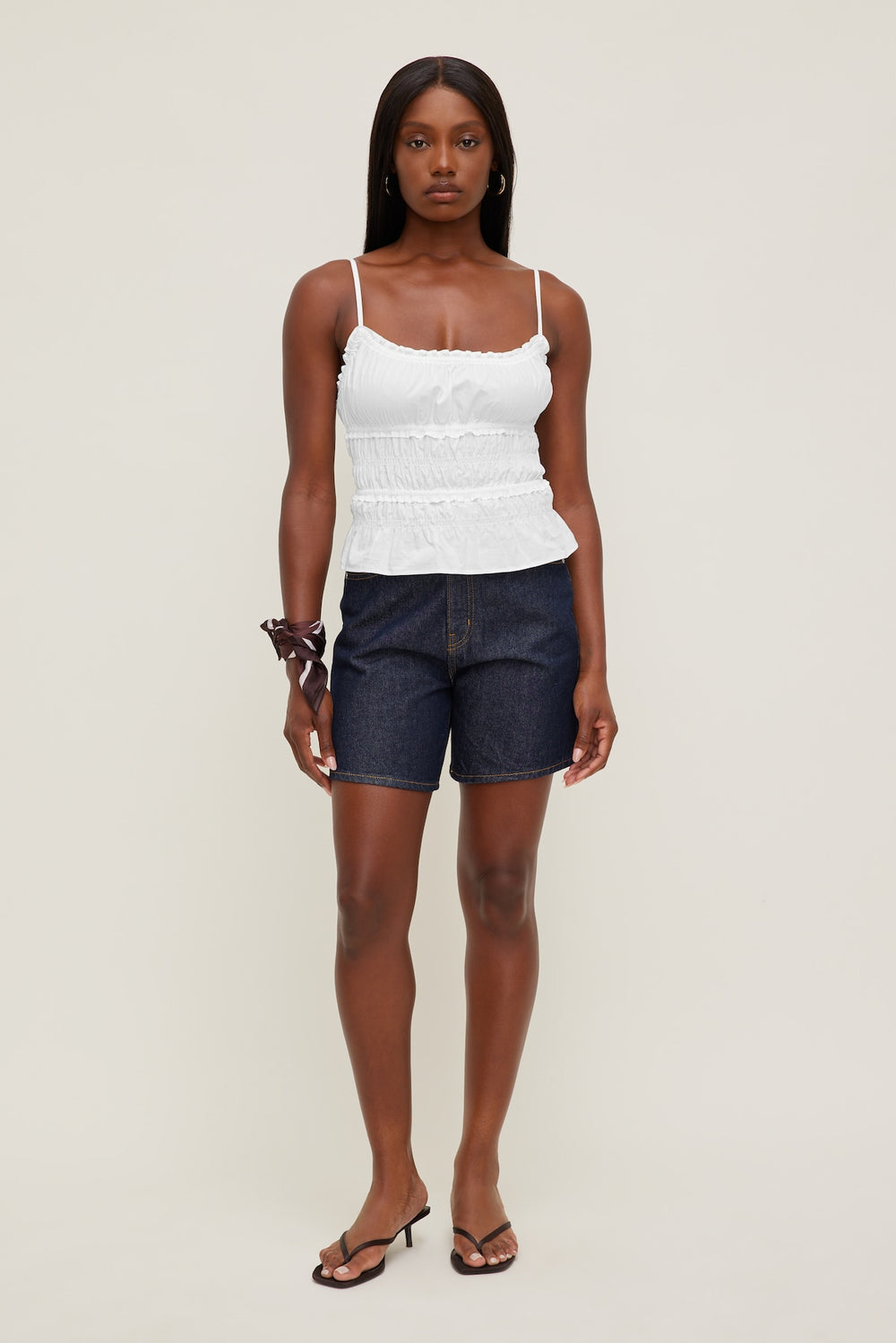 Dynamite Discount | Smocked Poplin Cami Top White