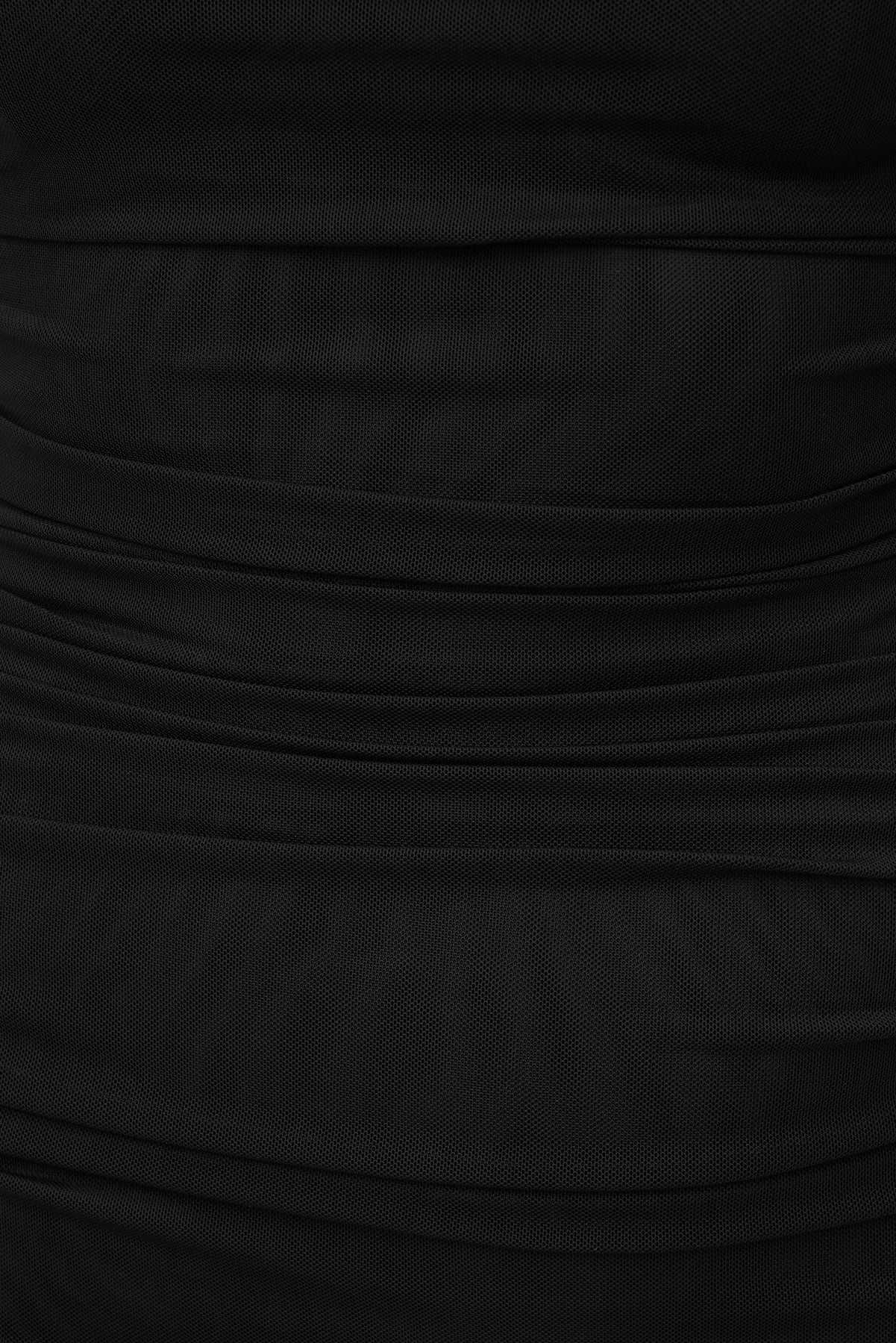 Dynamite US | Ruched Mesh Midi Dress Black