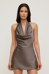 Dynamite Outlet | Camila Satin Romper Mini Dress Brown
