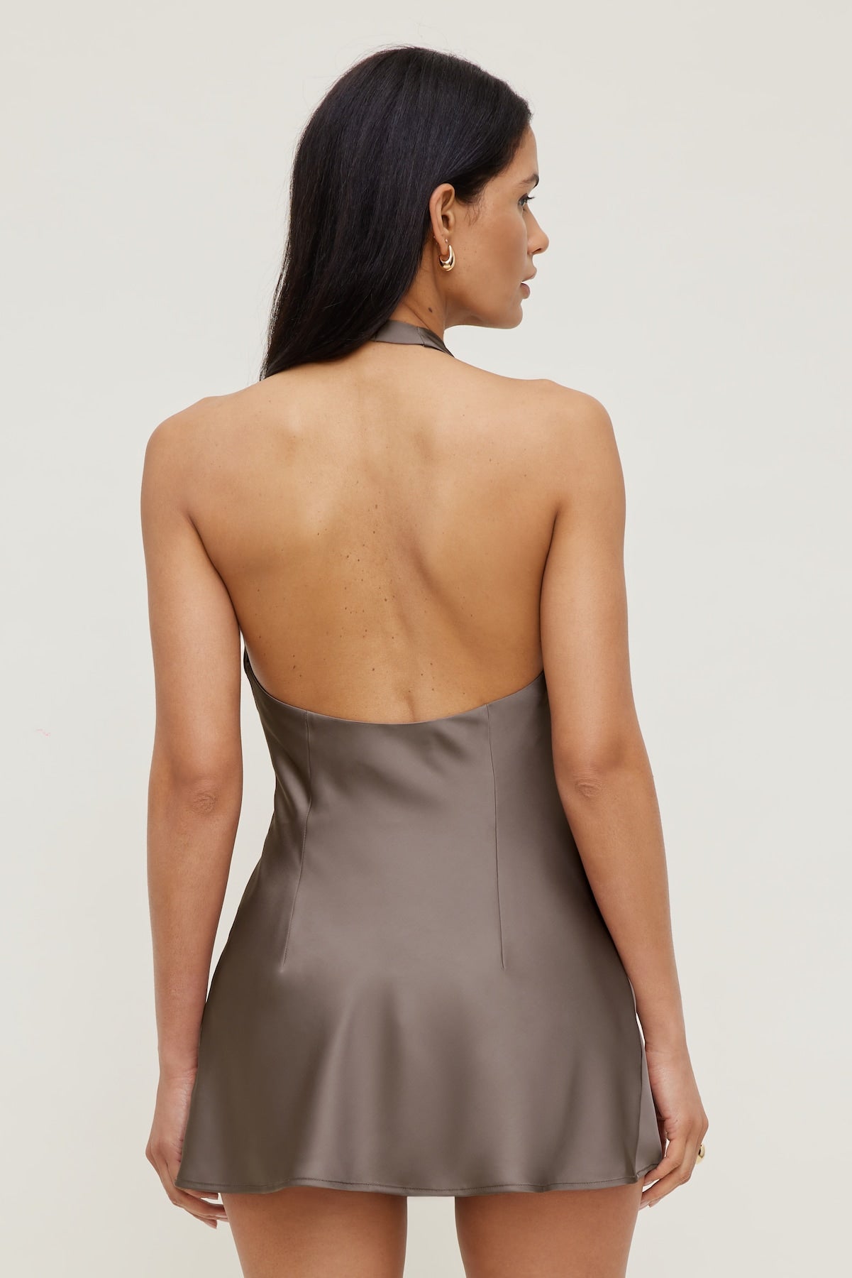 Dynamite Outlet | Camila Satin Romper Mini Dress Brown