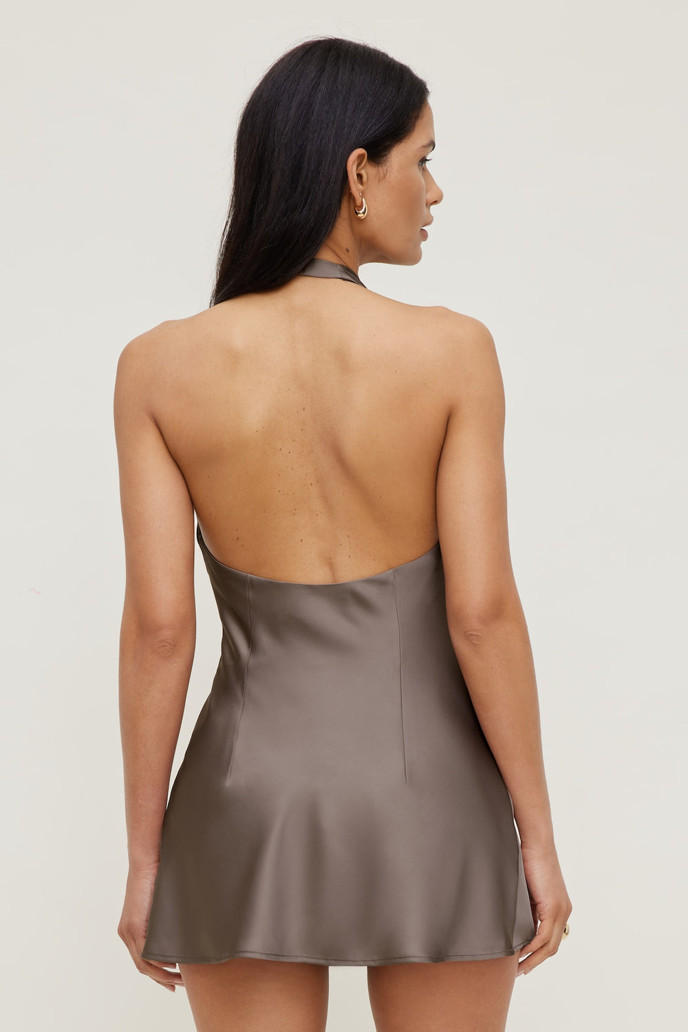 Dynamite Outlet | Camila Satin Romper Mini Dress Brown