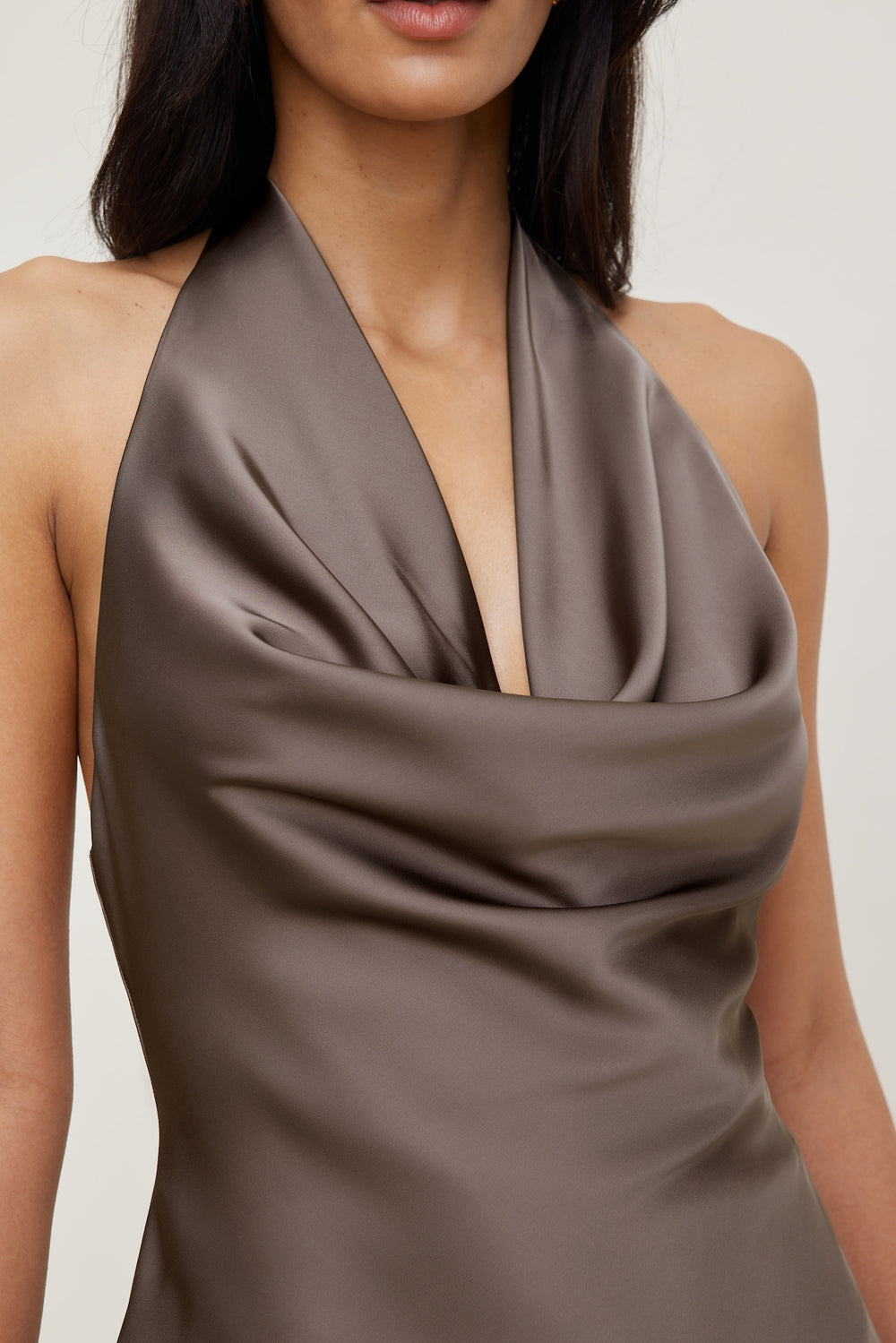 Dynamite Outlet | Camila Satin Romper Mini Dress Brown