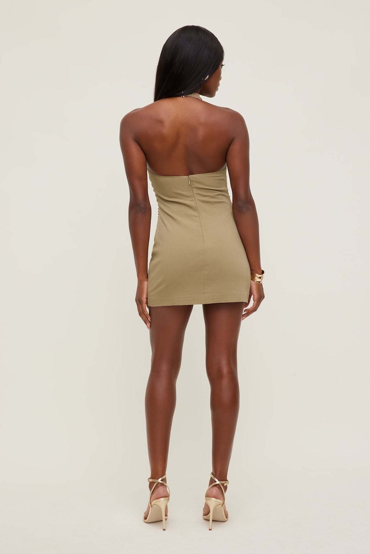 Dynamite US | Cowl Halter Mini Dress Brown