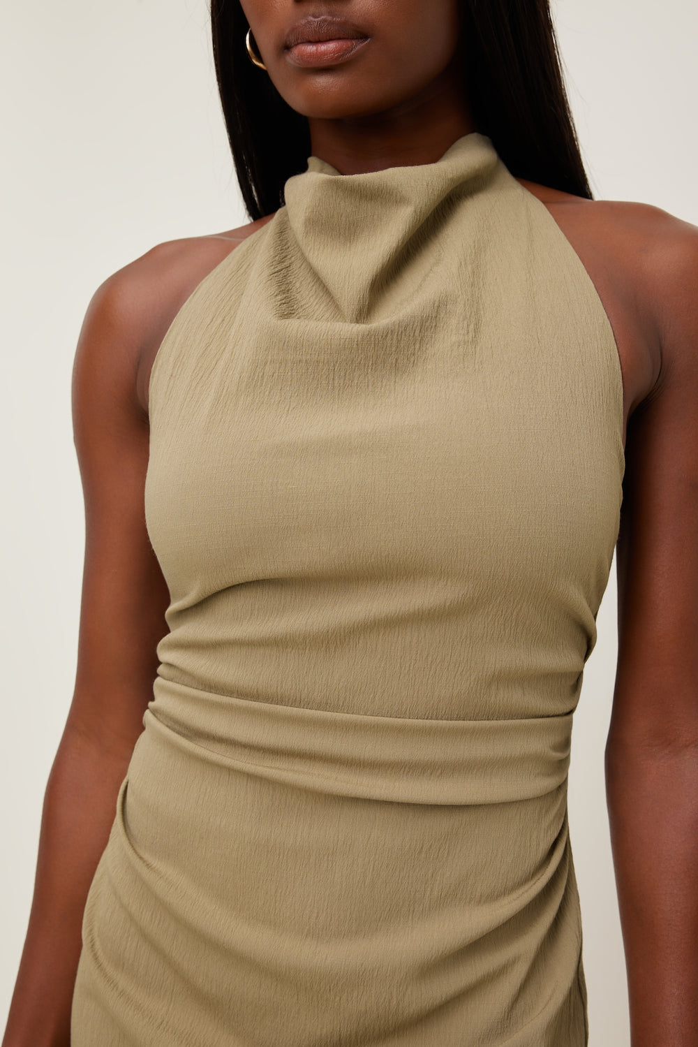 Dynamite US | Cowl Halter Mini Dress Brown