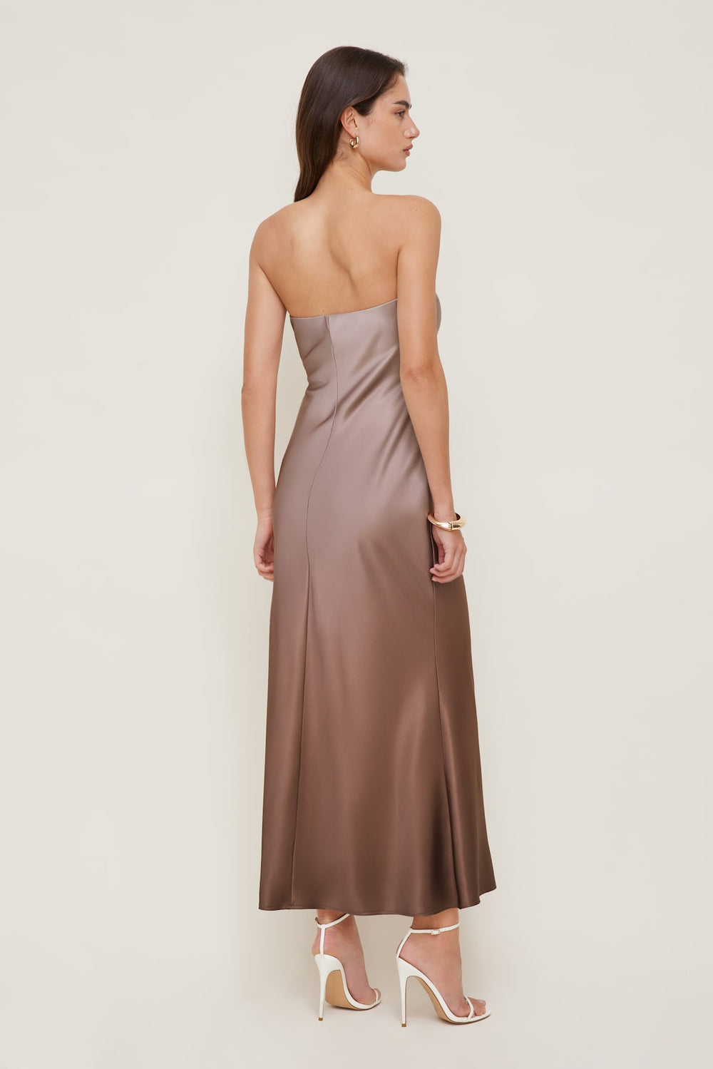Dynamite Outlets | Satin Maxi Tube Dress Brown