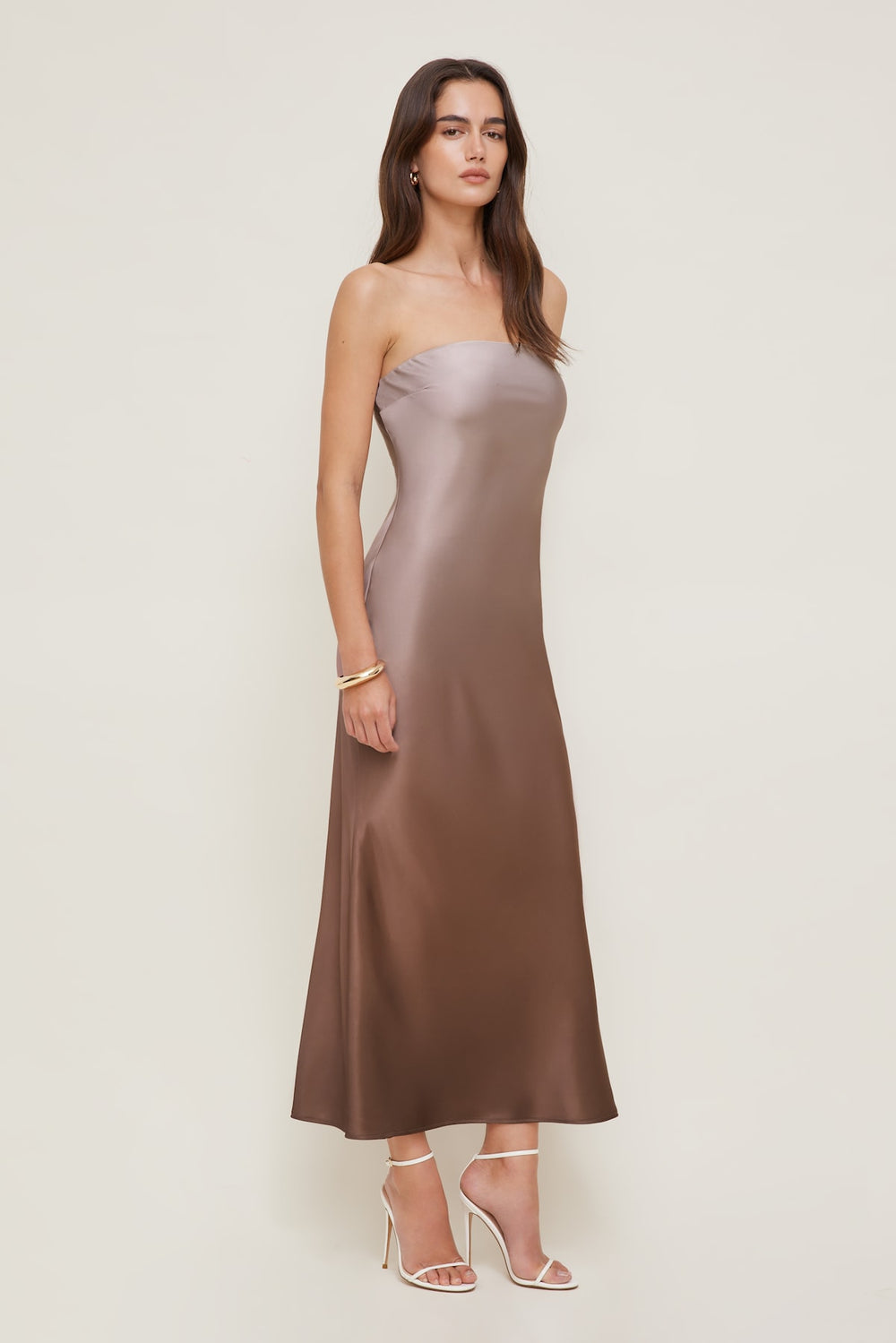 Dynamite Outlets | Satin Maxi Tube Dress Brown