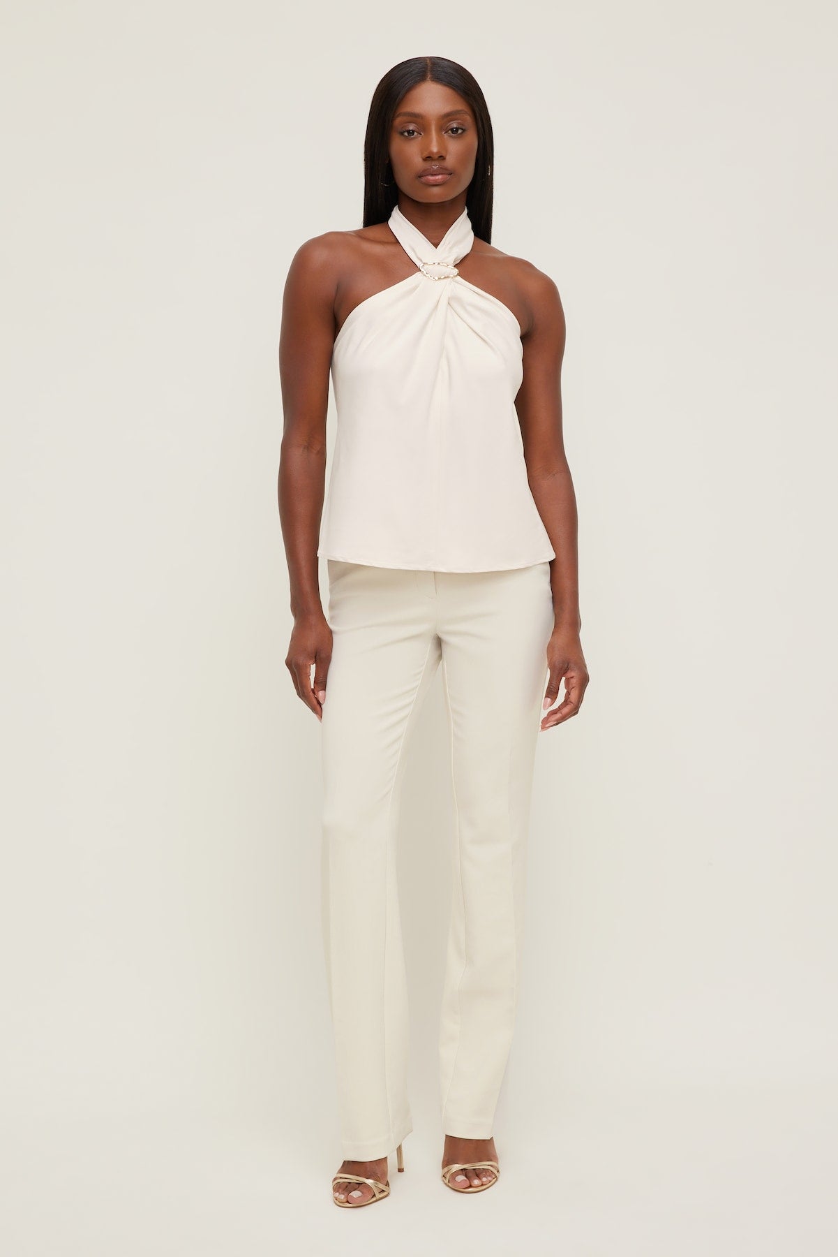 Dynamite Online | High Rise Slim Straight Leg Pants Beige