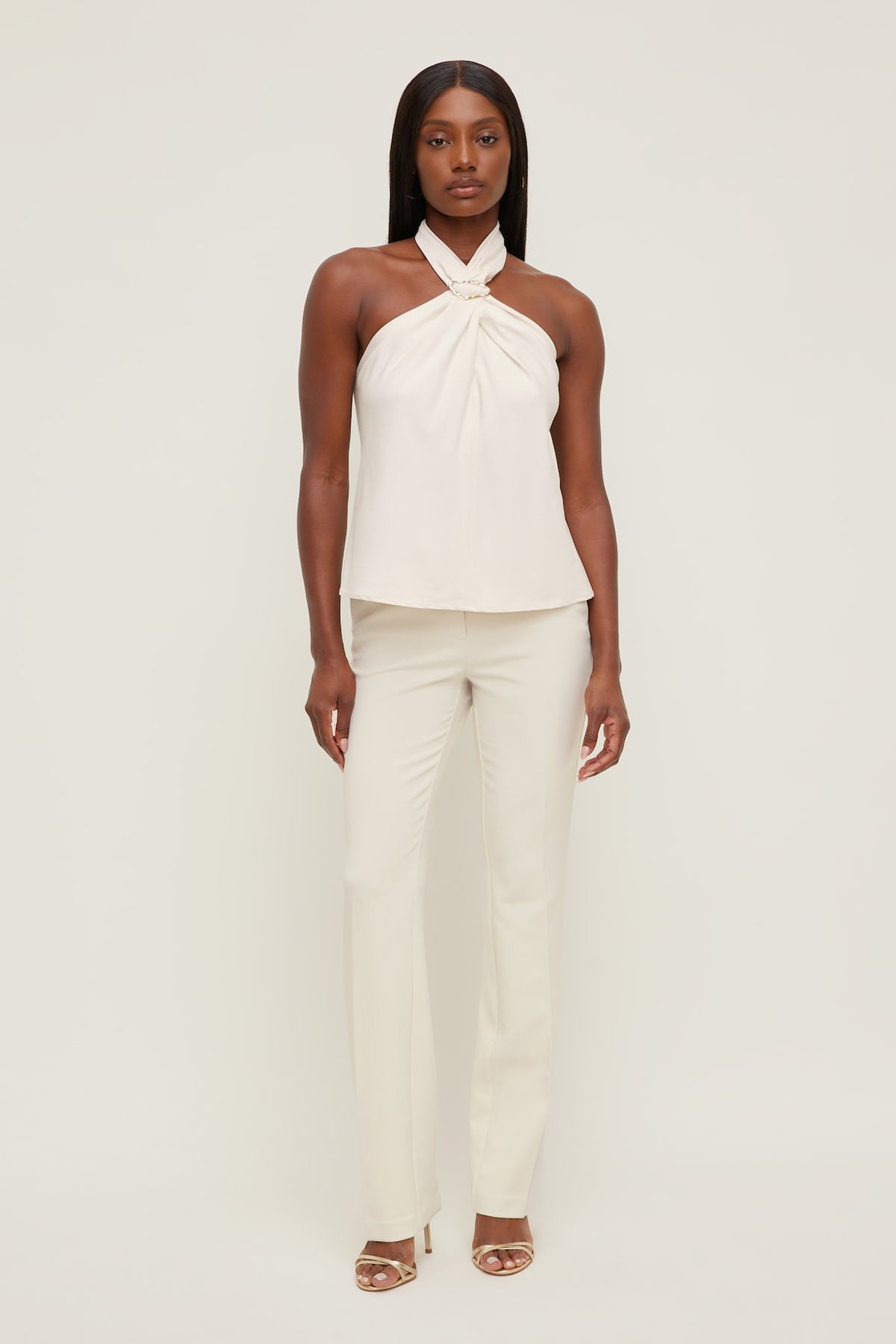 Dynamite Online | High Rise Slim Straight Leg Pants Beige