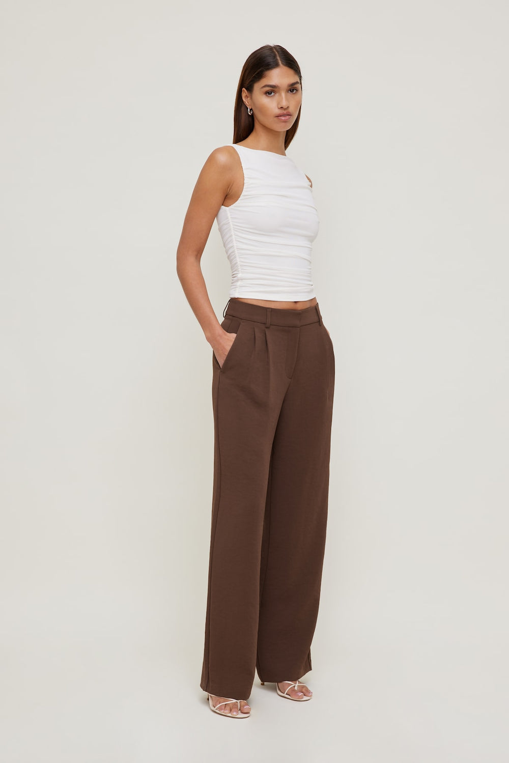 Dynamite Website Shop | Alex Airflow Wide Leg Pants Brown