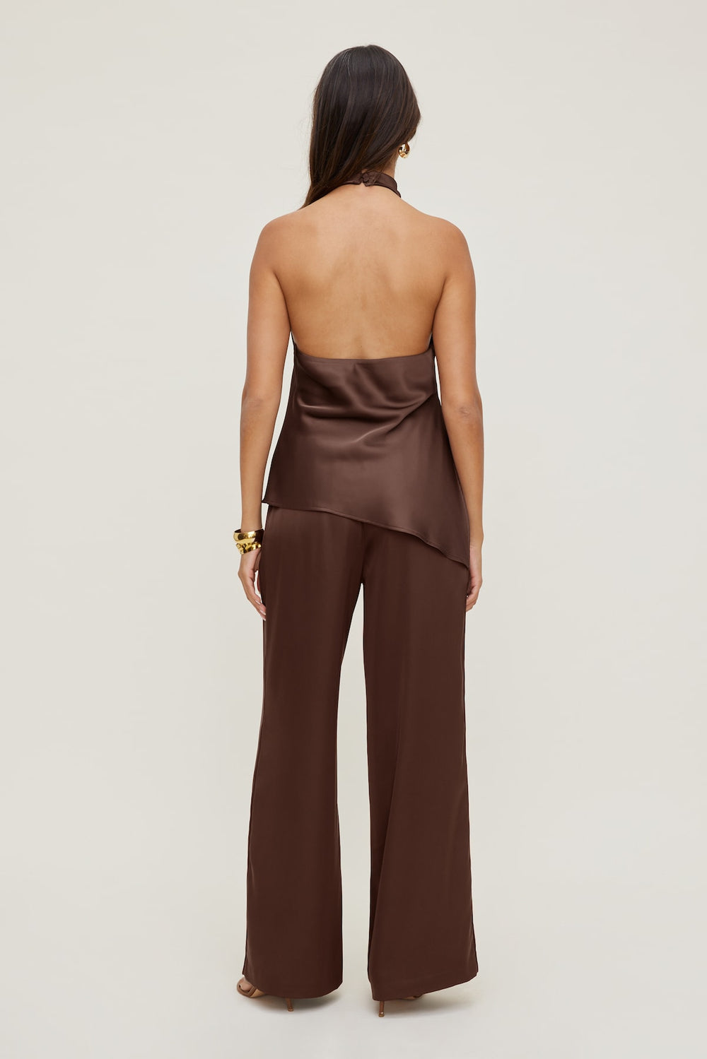 Dynamite US | Leo Satin Wide Leg Pants Brown