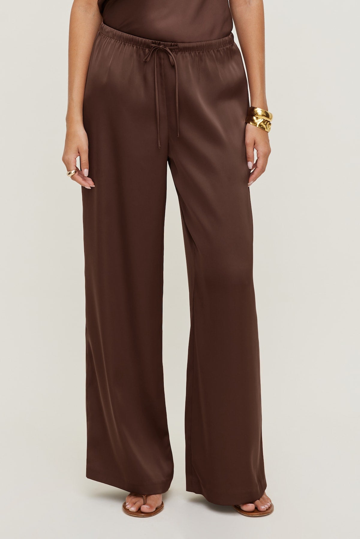 Dynamite US | Leo Satin Wide Leg Pants Brown