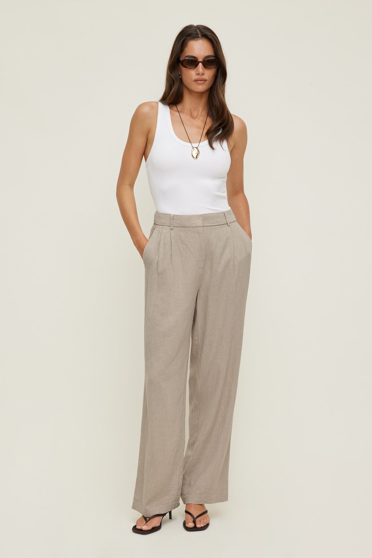 Dynamite On Sale | Alex Linen Wide Leg Pants Beige