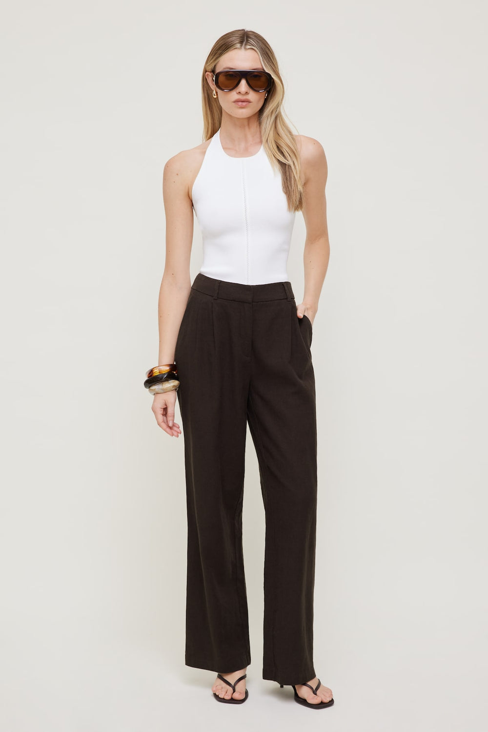 Dynamite Online | Alex Linen Wide Leg Pants Brown