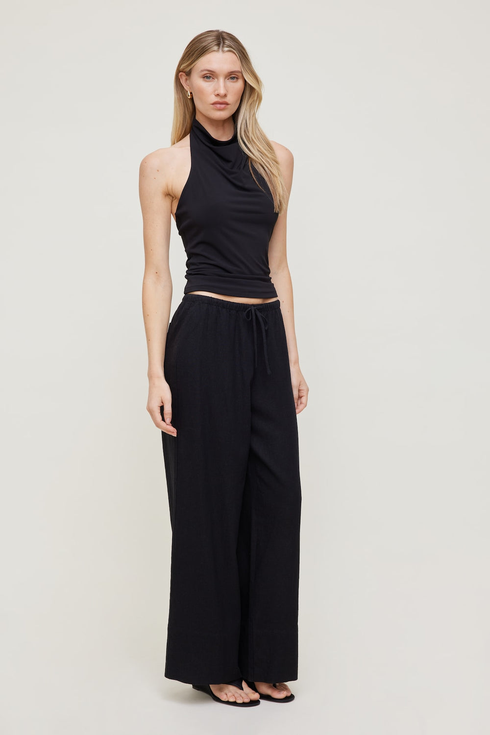 Dynamite Website Shop | Leo Linen Wide Leg Pants Black