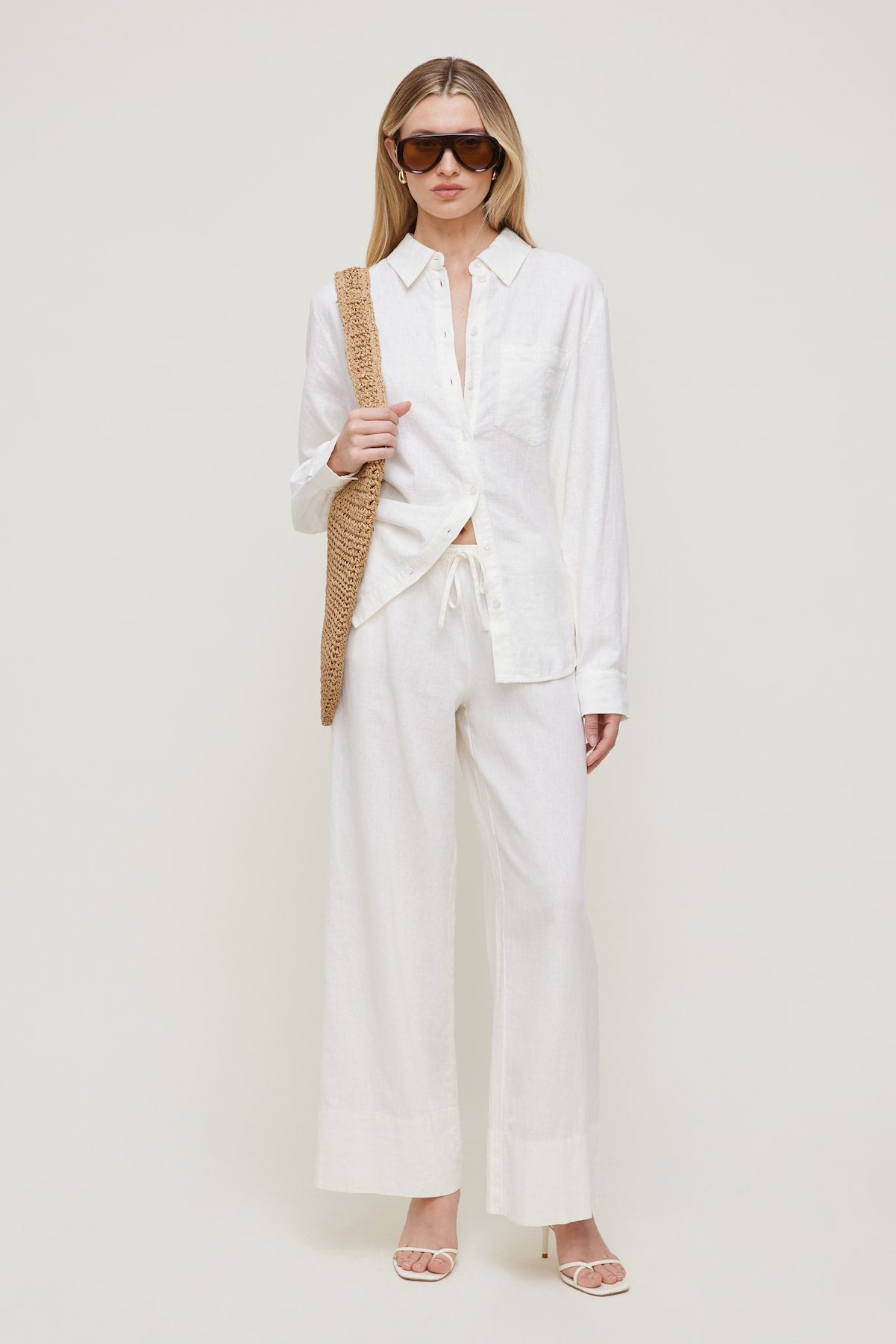 Dynamite Outlets | Leo Linen Wide Leg Pants White