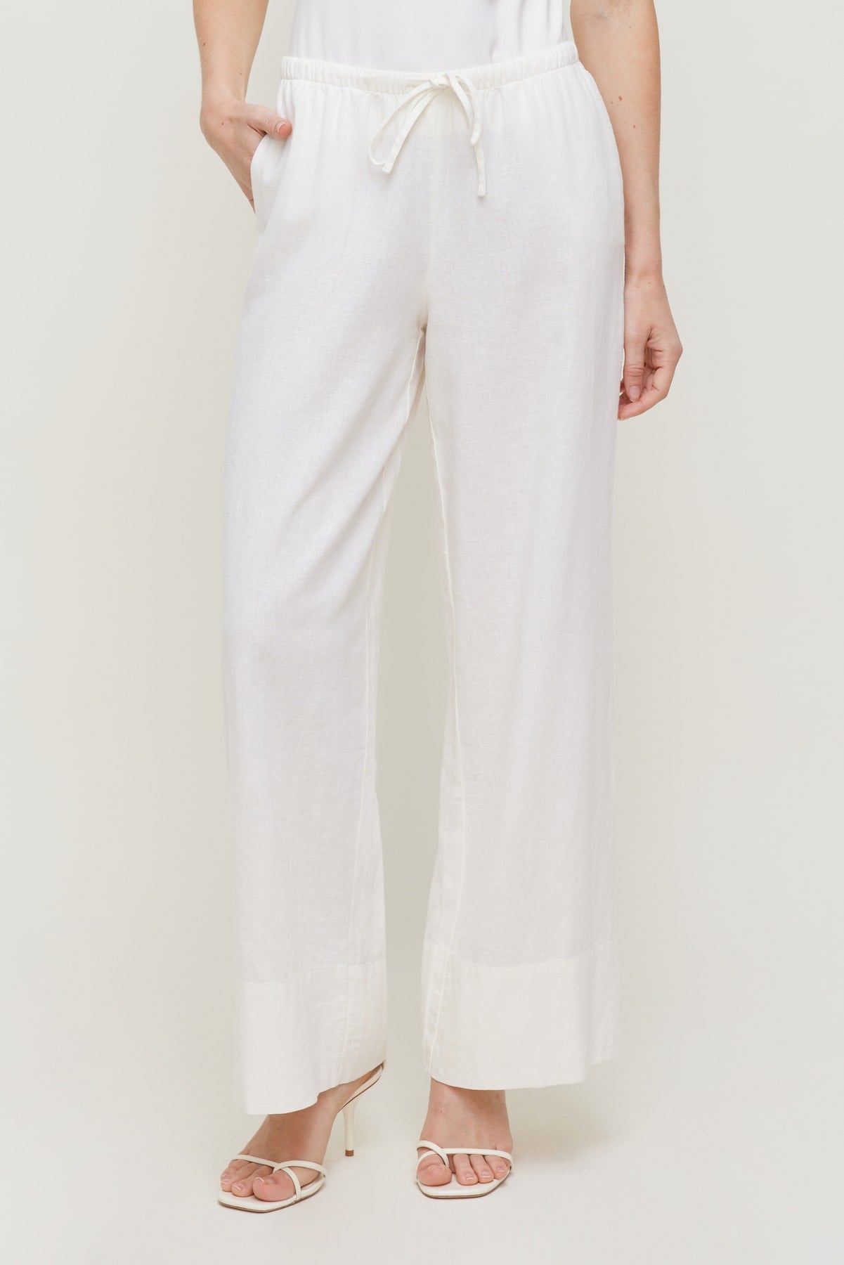 Dynamite Outlets | Leo Linen Wide Leg Pants White