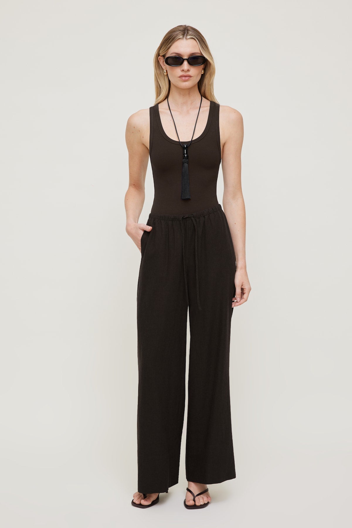 Dynamite Online | Leo Linen Wide Leg Pants Brown