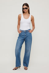 Dynamite Store | Mika Mid Rise Relaxed Straight Leg Jeans Blue