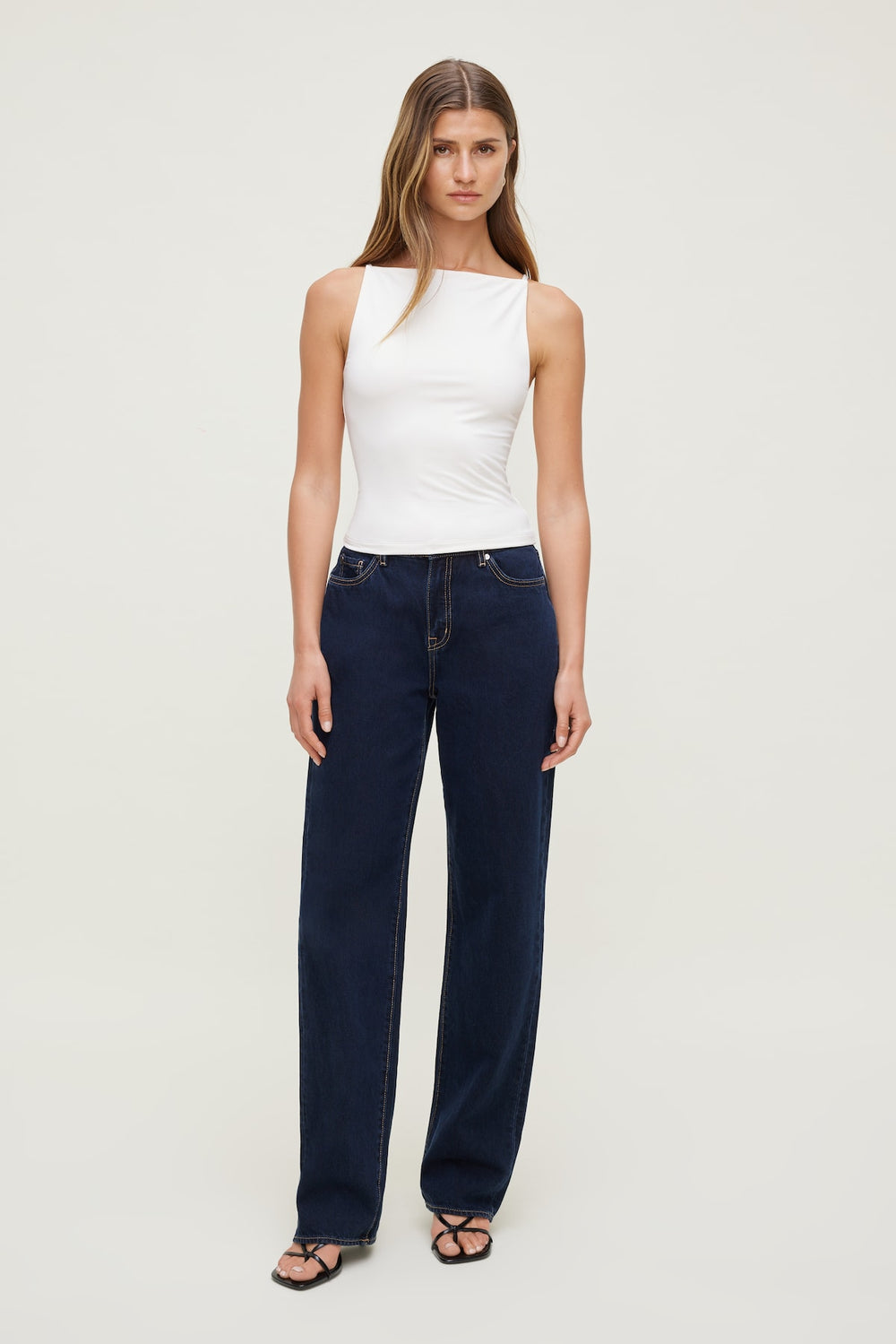 Dynamite US | Mika Mid Rise Relaxed Straight Leg Jeans Blue