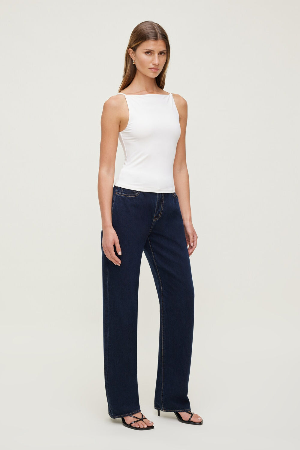 Dynamite US | Mika Mid Rise Relaxed Straight Leg Jeans Blue