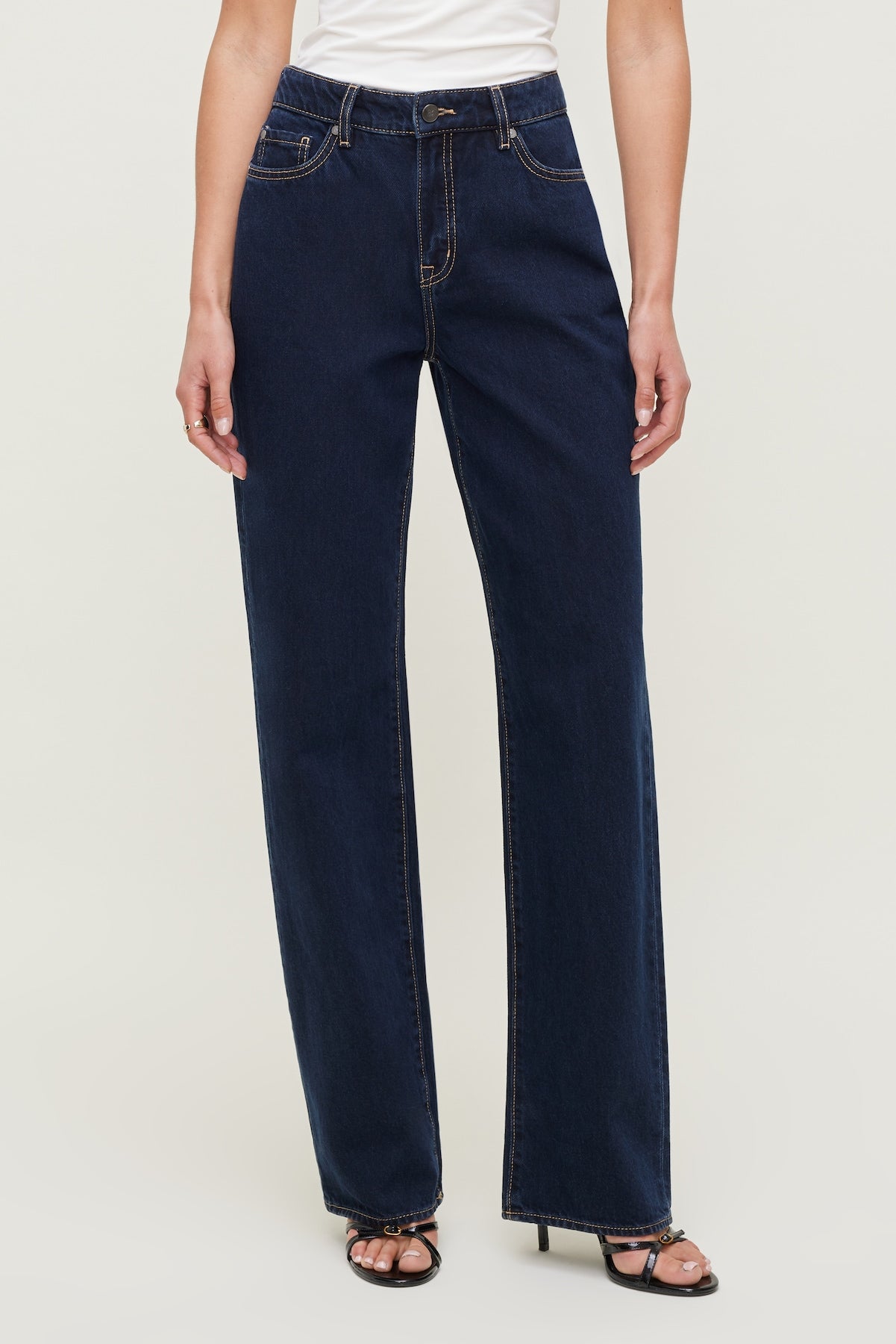 Dynamite US | Mika Mid Rise Relaxed Straight Leg Jeans Blue