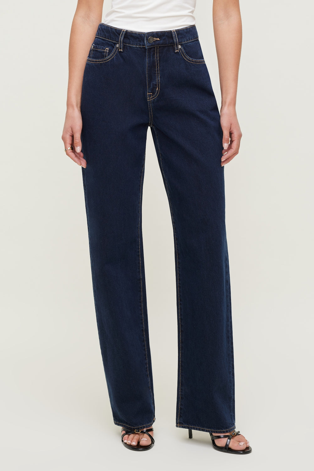 Dynamite US | Mika Mid Rise Relaxed Straight Leg Jeans Blue