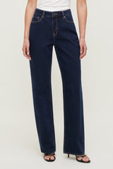Dynamite US | Mika Mid Rise Relaxed Straight Leg Jeans Blue
