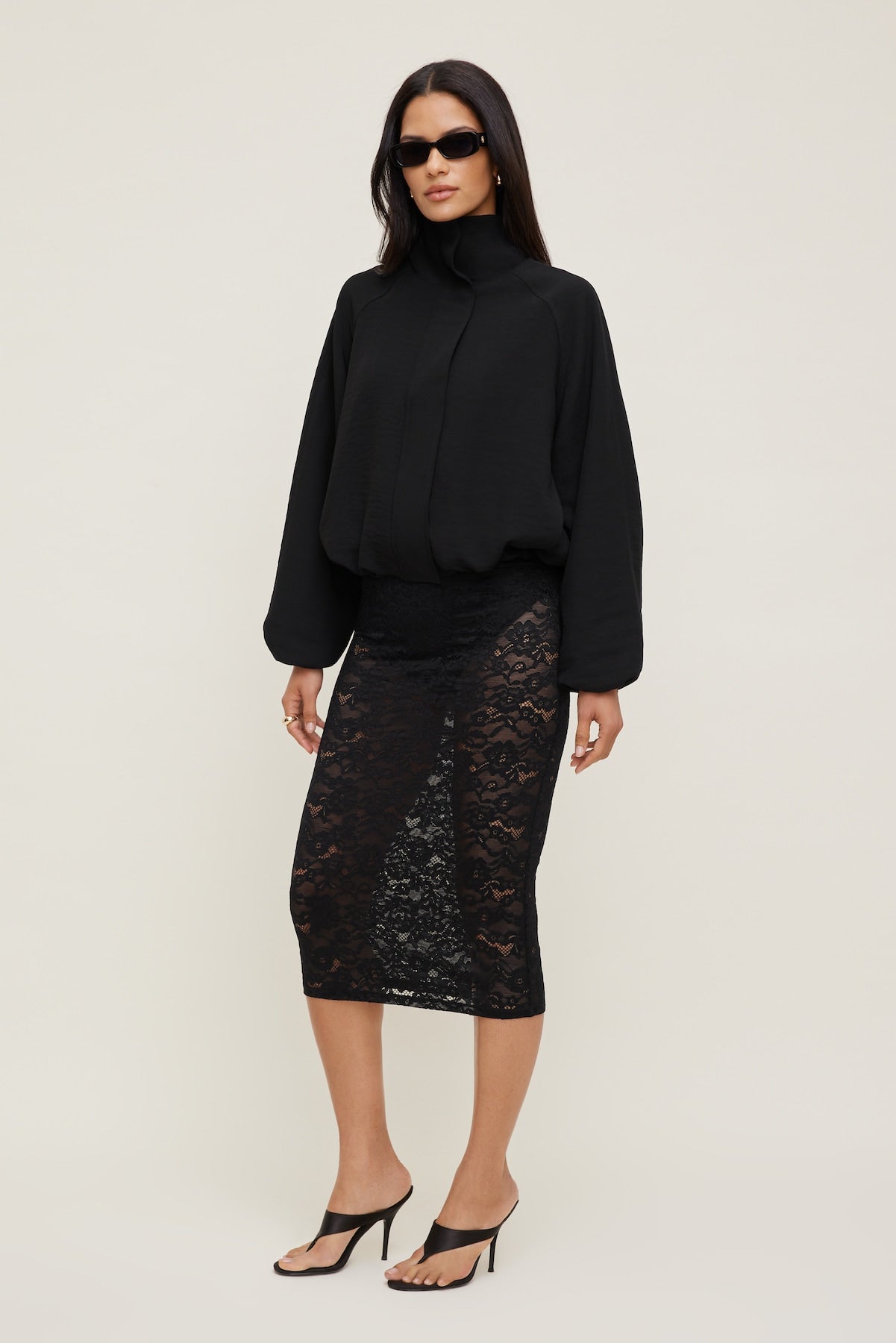 Dynamite Outlets | Sheer Lace Midi Skirt Black