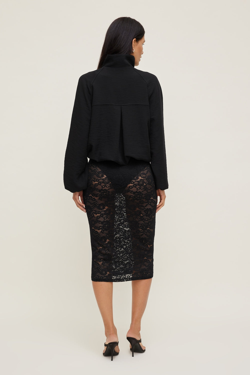 Dynamite Outlets | Sheer Lace Midi Skirt Black
