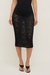 Dynamite Outlets | Sheer Lace Midi Skirt Black