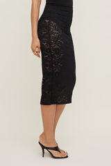 Dynamite Outlets | Sheer Lace Midi Skirt Black
