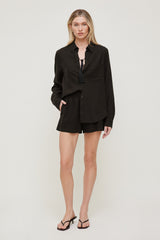 Dynamite US | Linen High Rise Shorts Brown