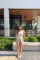 Dynamite On Sale | Ultra High Rise A Line Shorts BEIGE