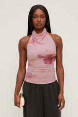 Dynamite Outlets | Draped Mesh Halter Top Pink
