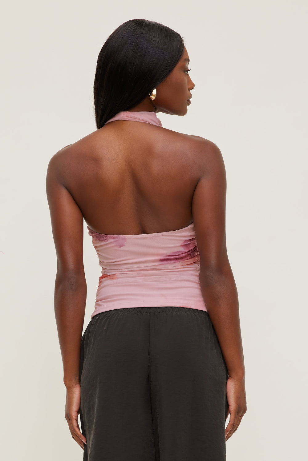 Dynamite Outlets | Draped Mesh Halter Top Pink