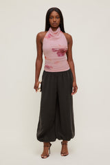Dynamite Outlets | Draped Mesh Halter Top Pink