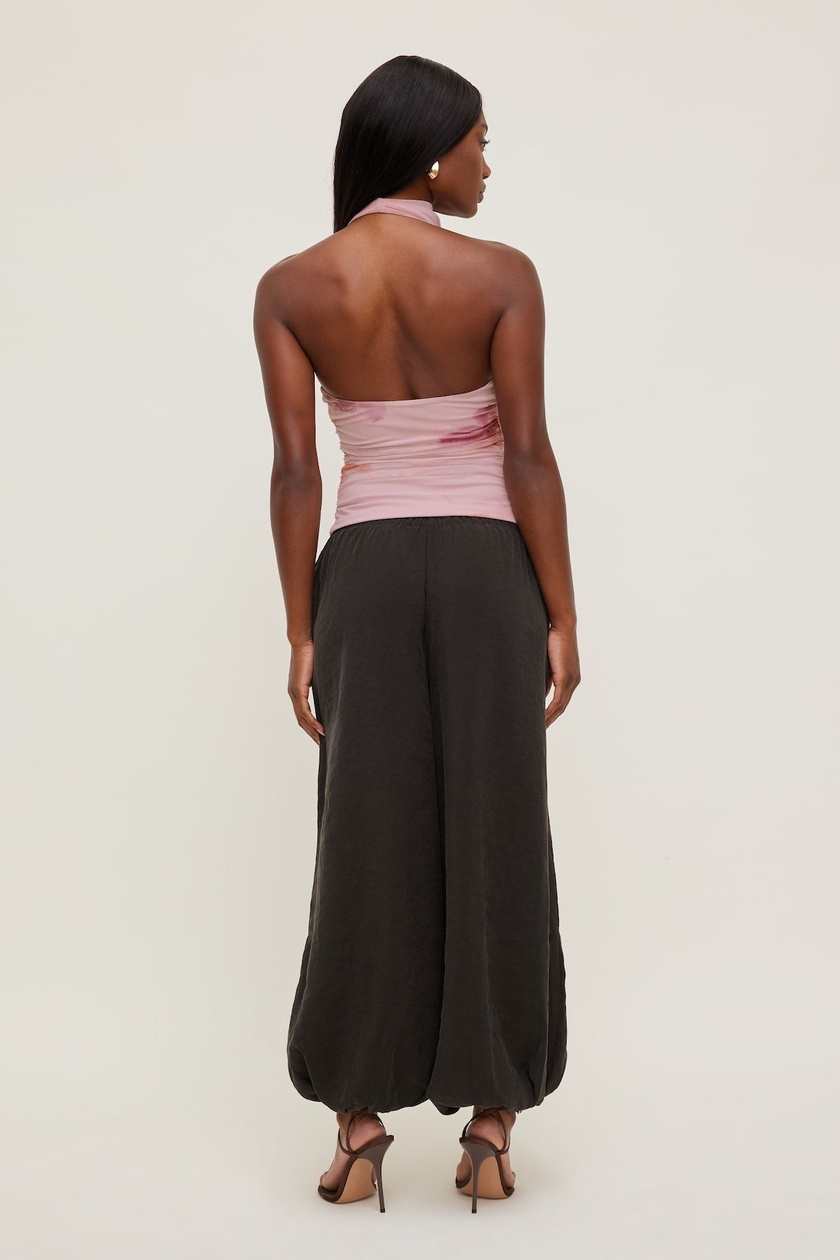 Dynamite Outlets | Draped Mesh Halter Top Pink