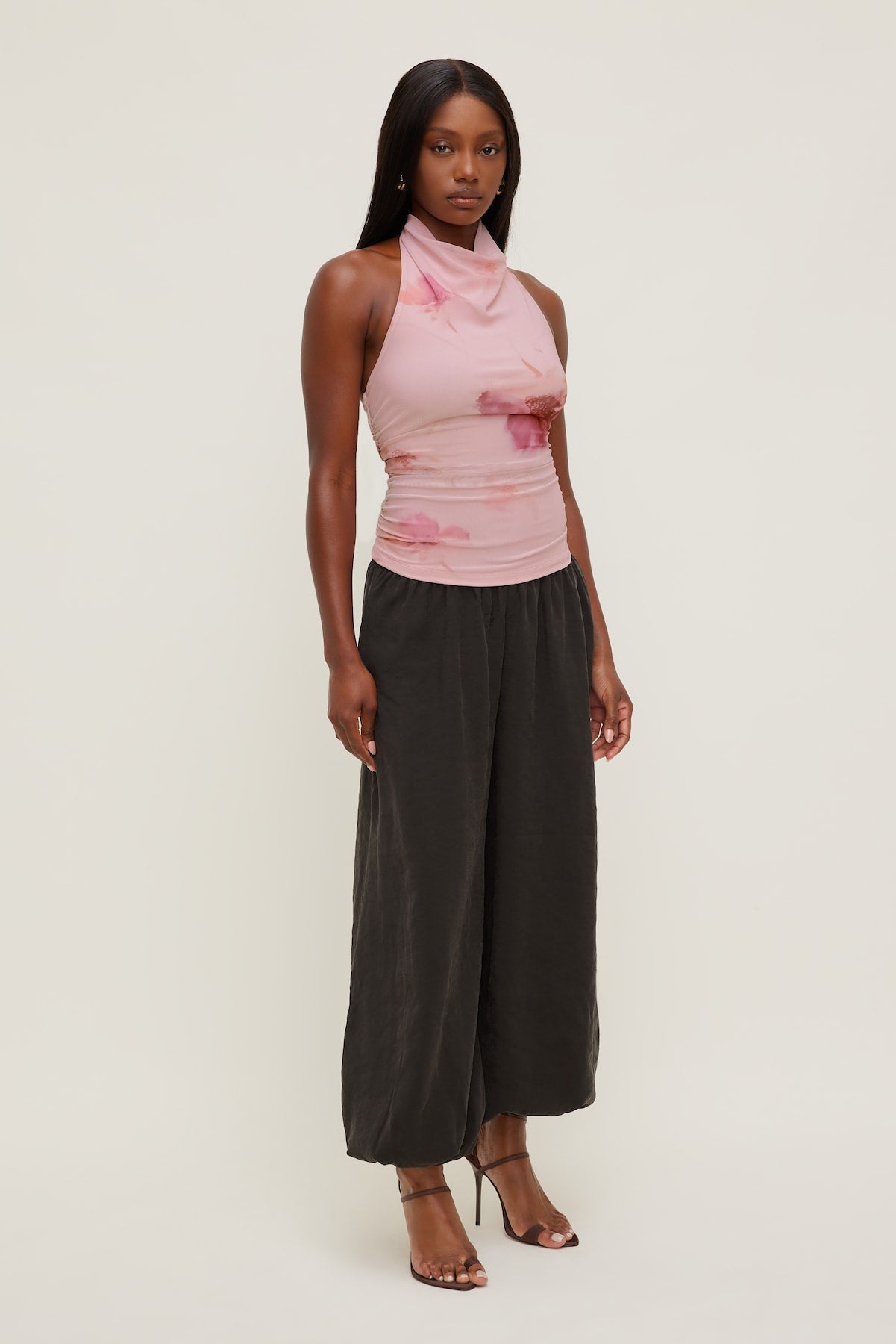 Dynamite Outlets | Draped Mesh Halter Top Pink