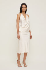 Dynamite Discount | Satin Wrap Halter Top Beige